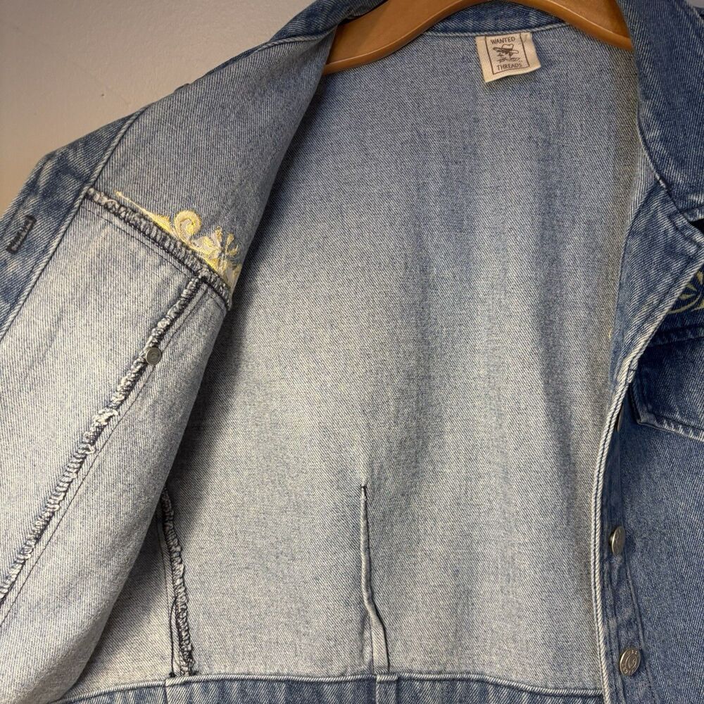 Apache West Wanted Threads Vintage Denim Jean Embroidered Cropped Vest, SZ Large - Picture 7 of 10